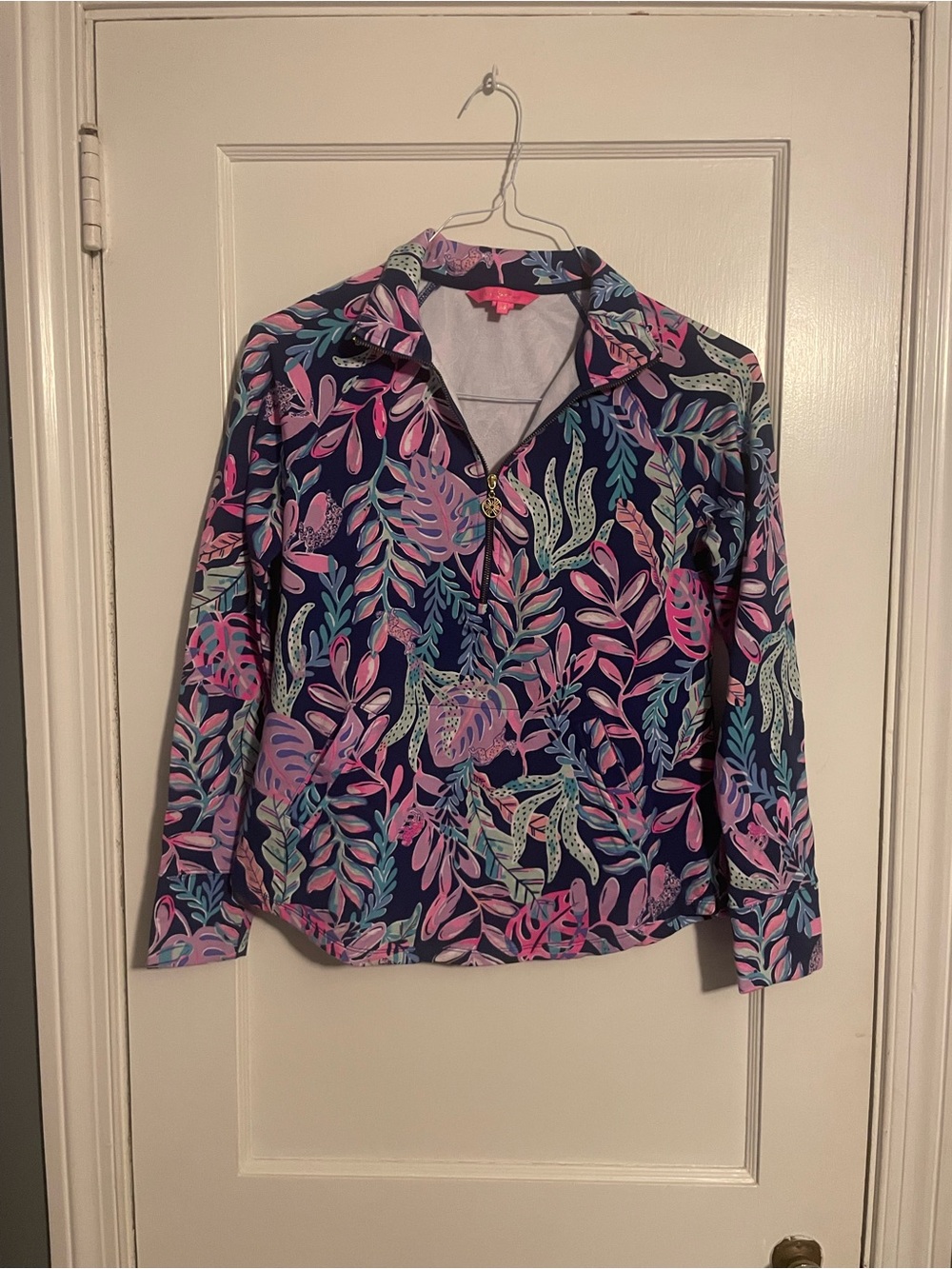 Lilly Pulitzer Skipper Popover Oyster Bay Navy You've Been Spotted UPF - Size XS